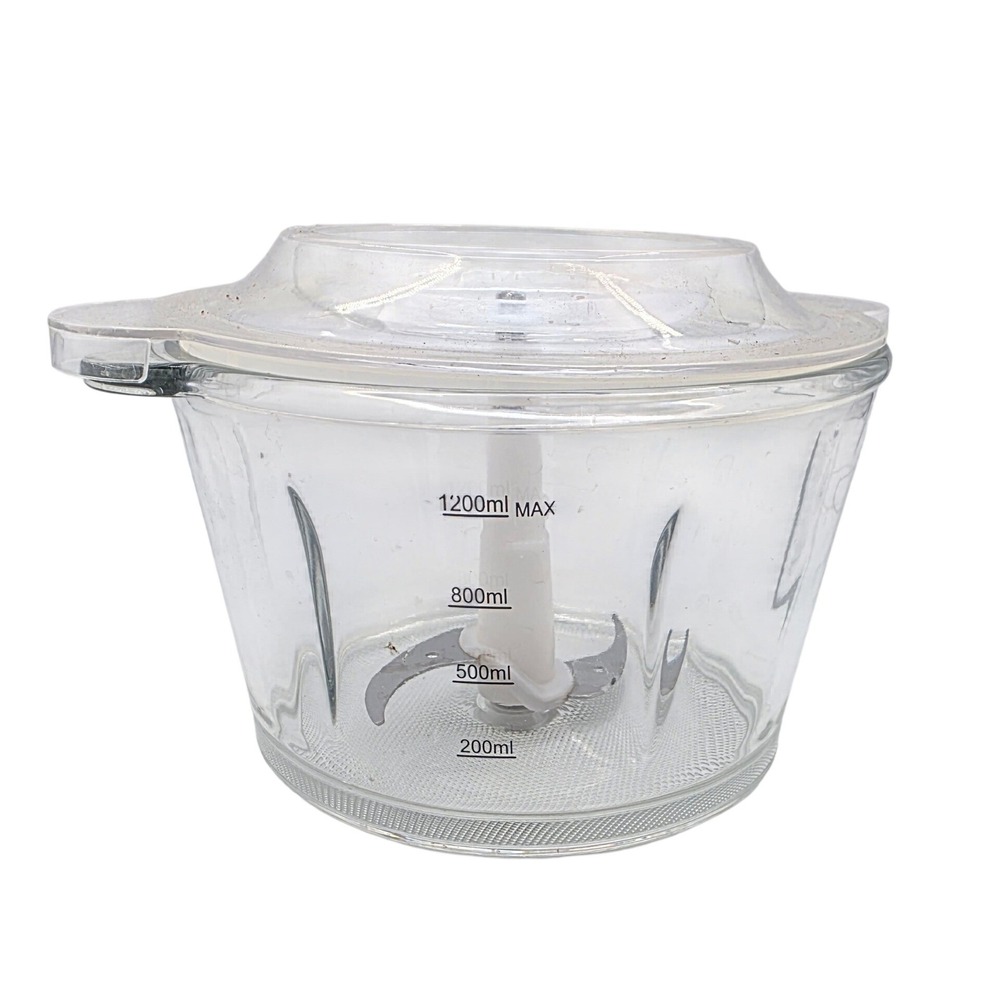 1200ml Glass Food Processor Replacement Bowl Lid and Blade Set Clear 5 Cup